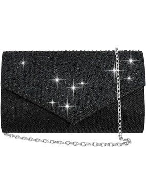 〽️ Women's Black Clutch Purse Envelope Glitter Rhinestone Evening Wedding Bags